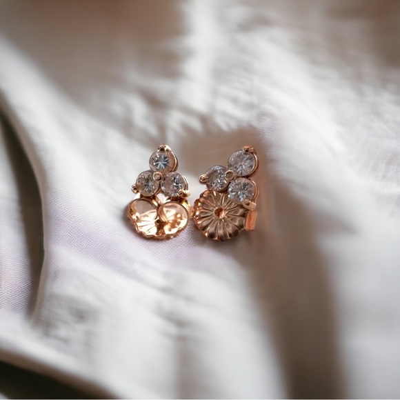 14K Rose Gold 1/3 CTW Natural Diamond Three-Stone Stud Earrings - Picture 5 of 9